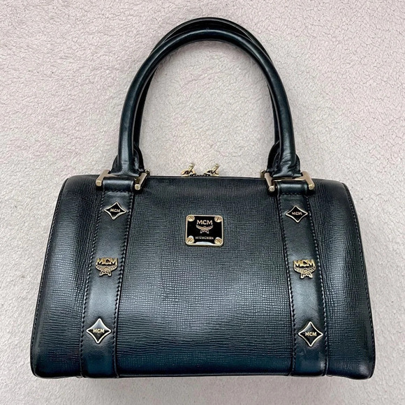 MCM Handbags - MCM Small Black Leather Satchel Boston Handbag